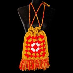 Handmade - 70's Granny Square Crochet Cinch Bag